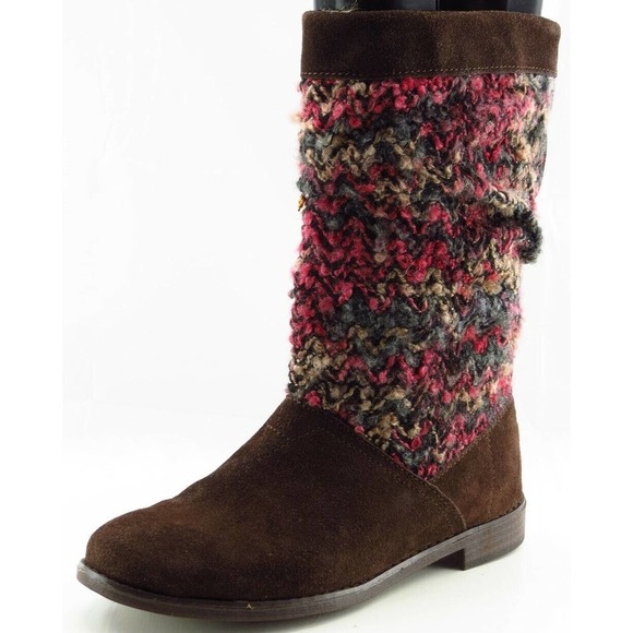 Tom's Boot Sz 6.5 M Mid-Calf Boots Round‎ Toe Brown Fabric Women - Picture 1 of 7